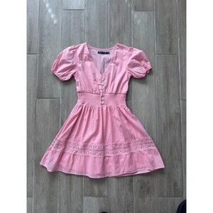 Crystal Doll Pink Mini Dress Women's Small Puff Sleeve Smocked Cottagecore